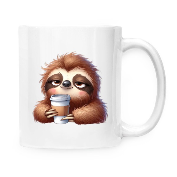 Hrnek malý bílý s potiskem Lenochod s kávou